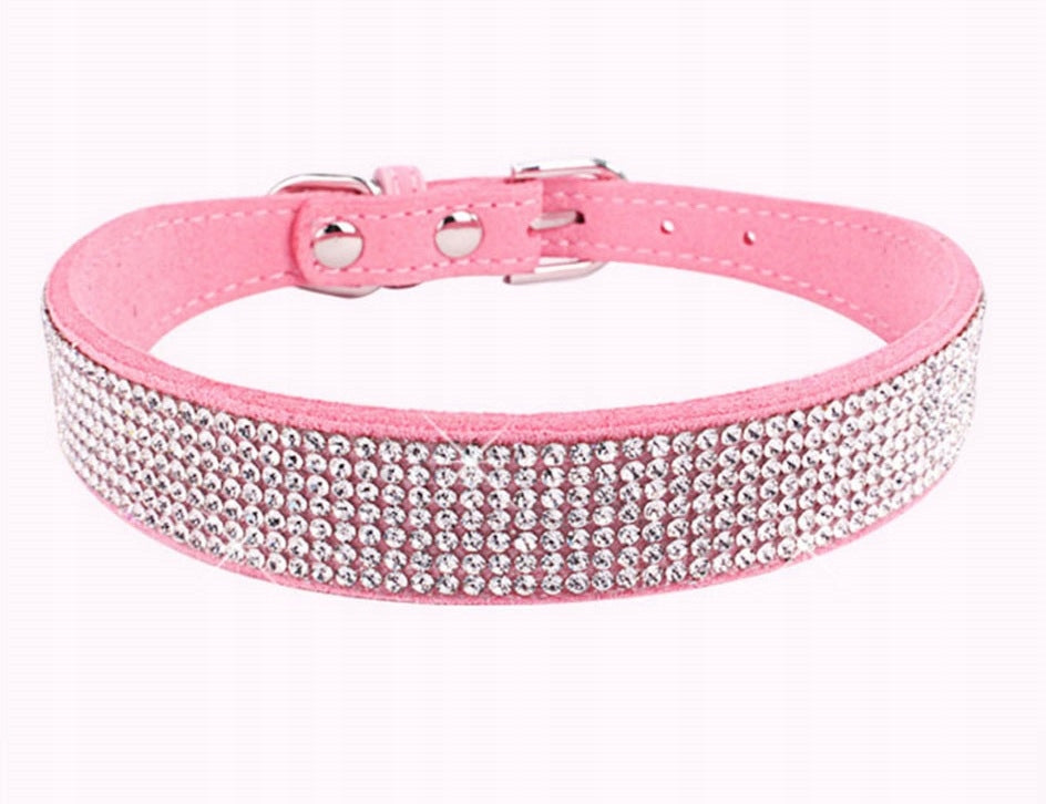 PET CAT DOG COLLAR WITH SEQUINS SUEDE PINK XS