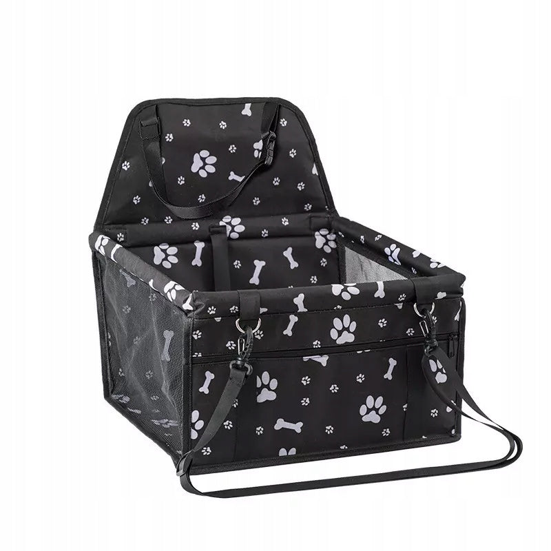 PET INN CAR SEAT BLACK WITH PAWS 40x32x21