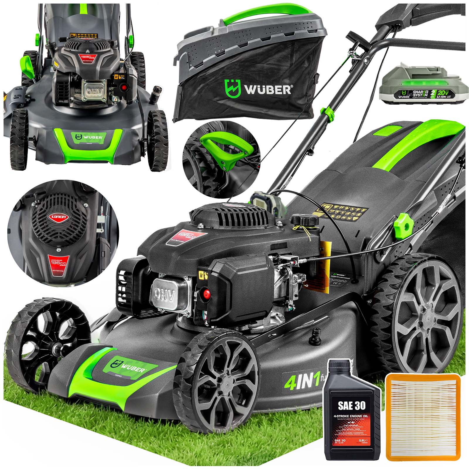 PETROL LAWN MOWER BUTTON FIRING LONCIN ENGINE WITH 4IN1 DRIVE