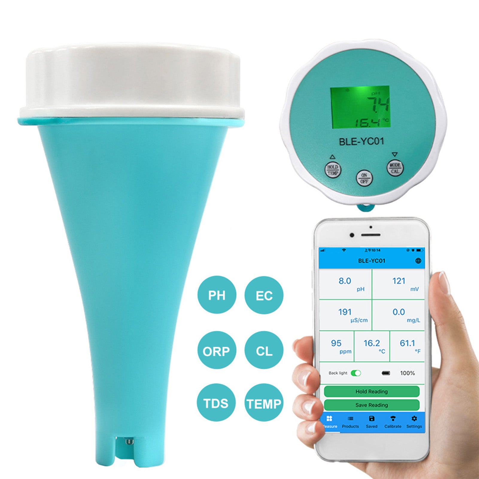 PH/EC/TDS/ORP/TEMP/CHLOR WATER TESTER AQUARIUM POOL BLUETOOTH EAN (GTIN) 4037769201290