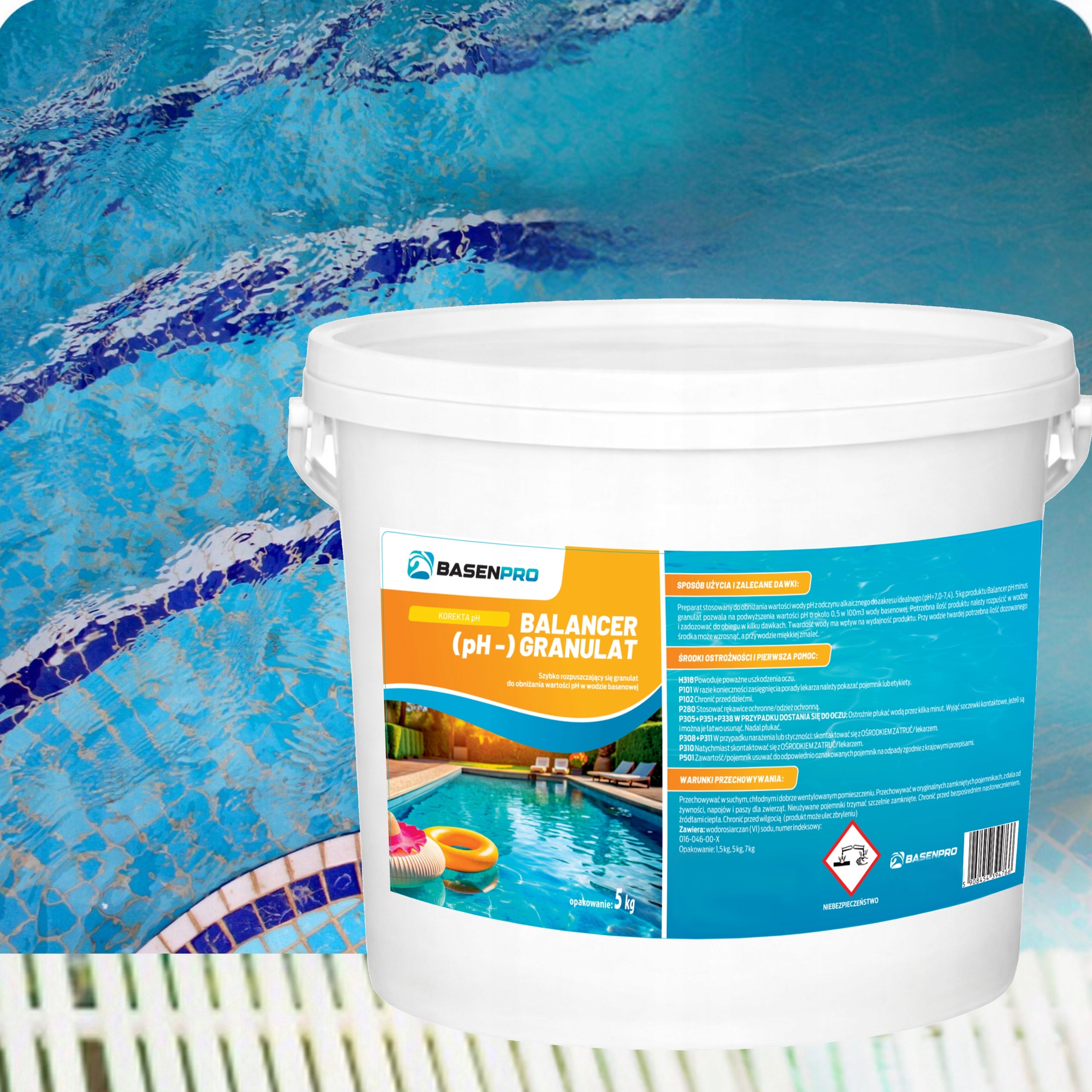 PH MINUS GRANULES LOWERING PH IN POOL JACUZZI CHLORINE FOR POOL 5kg ph- Manufacturer code BASENPRO Balancer obniżanie ph MINUS Wody 5G