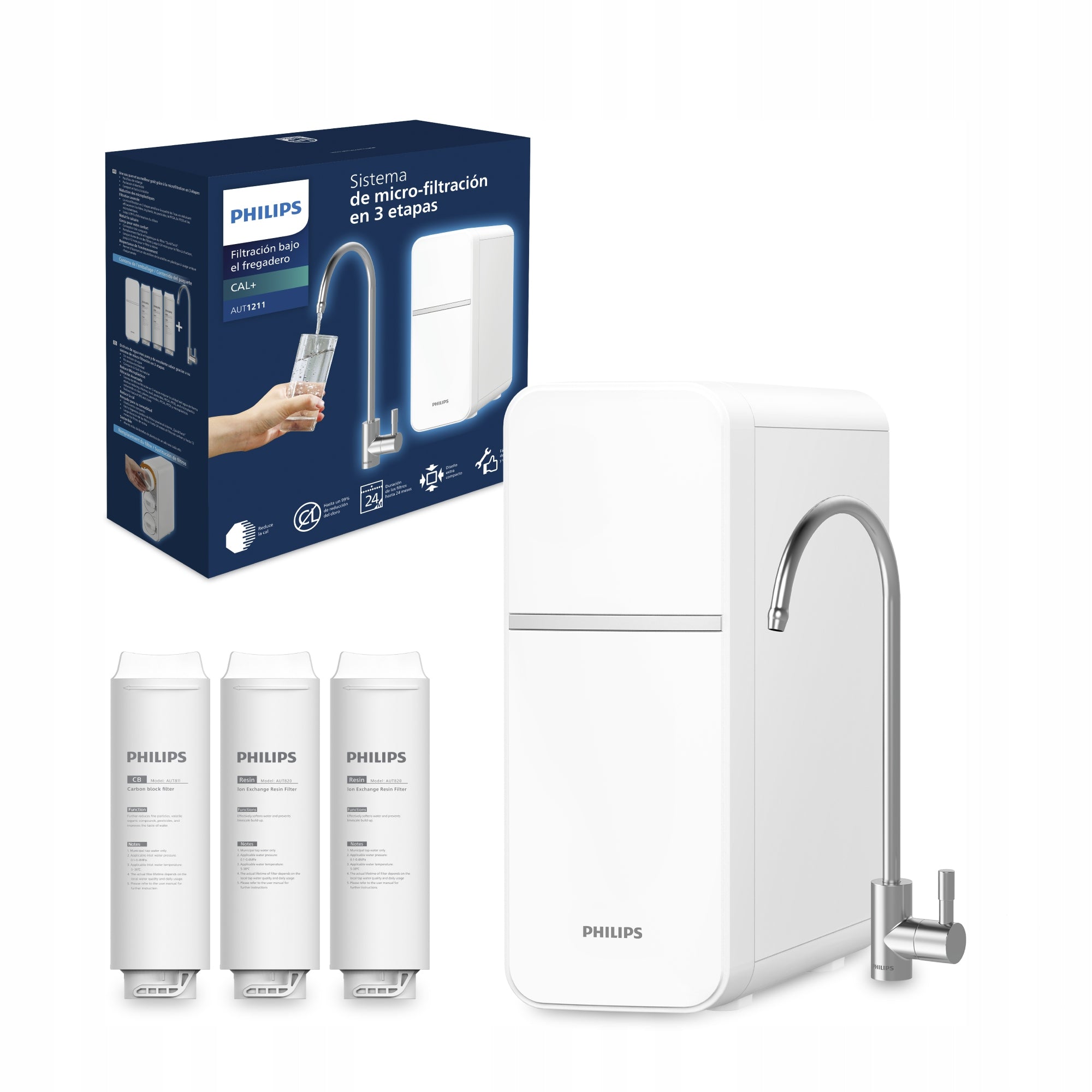 PHILIPS AUT1211 flow filter for drinking water under sink or countertop + tap