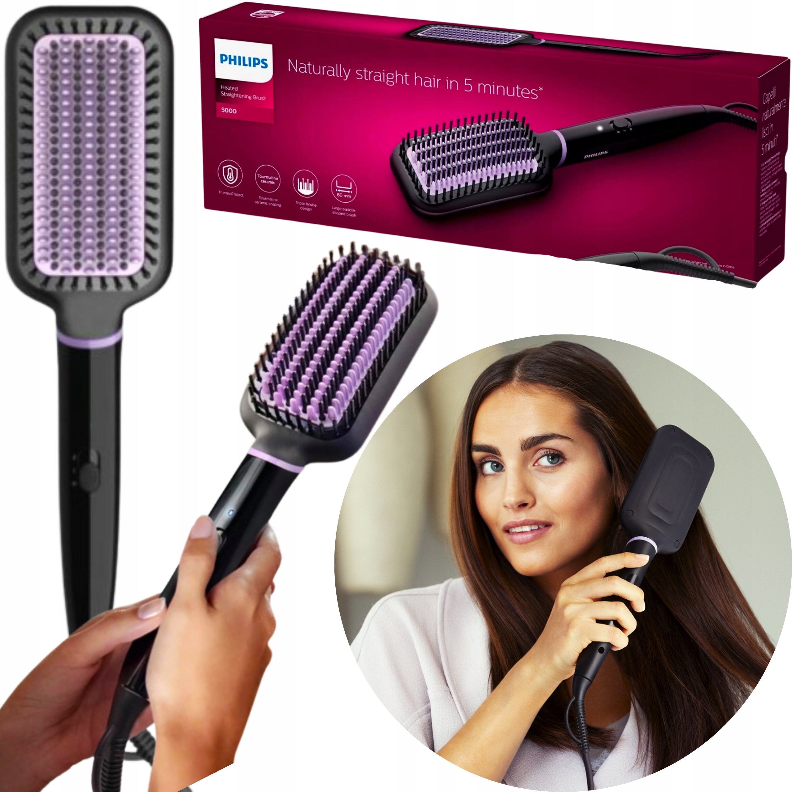 PHILIPS STRAIGHTENING HAIR BRUSH FOR STYLING AND COMBING 52W