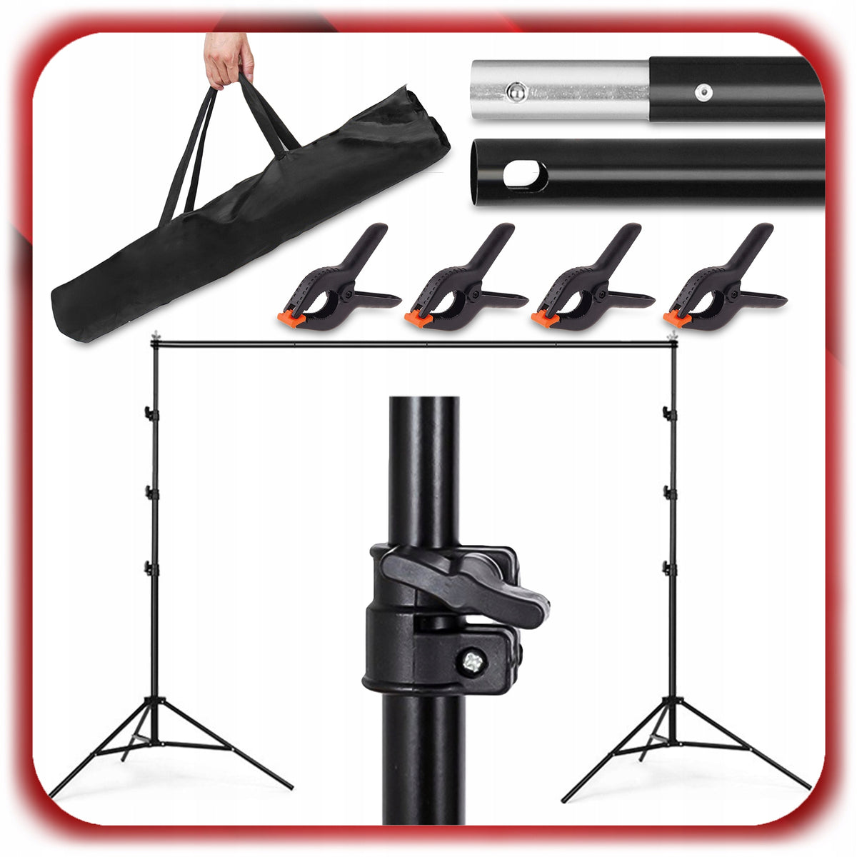PHOTO BACKGROUND TRIPOD SET OF BACKGROUNDS FOR STUDIO 200x200CM CLAMPS + CASE Manufacturer code 007393