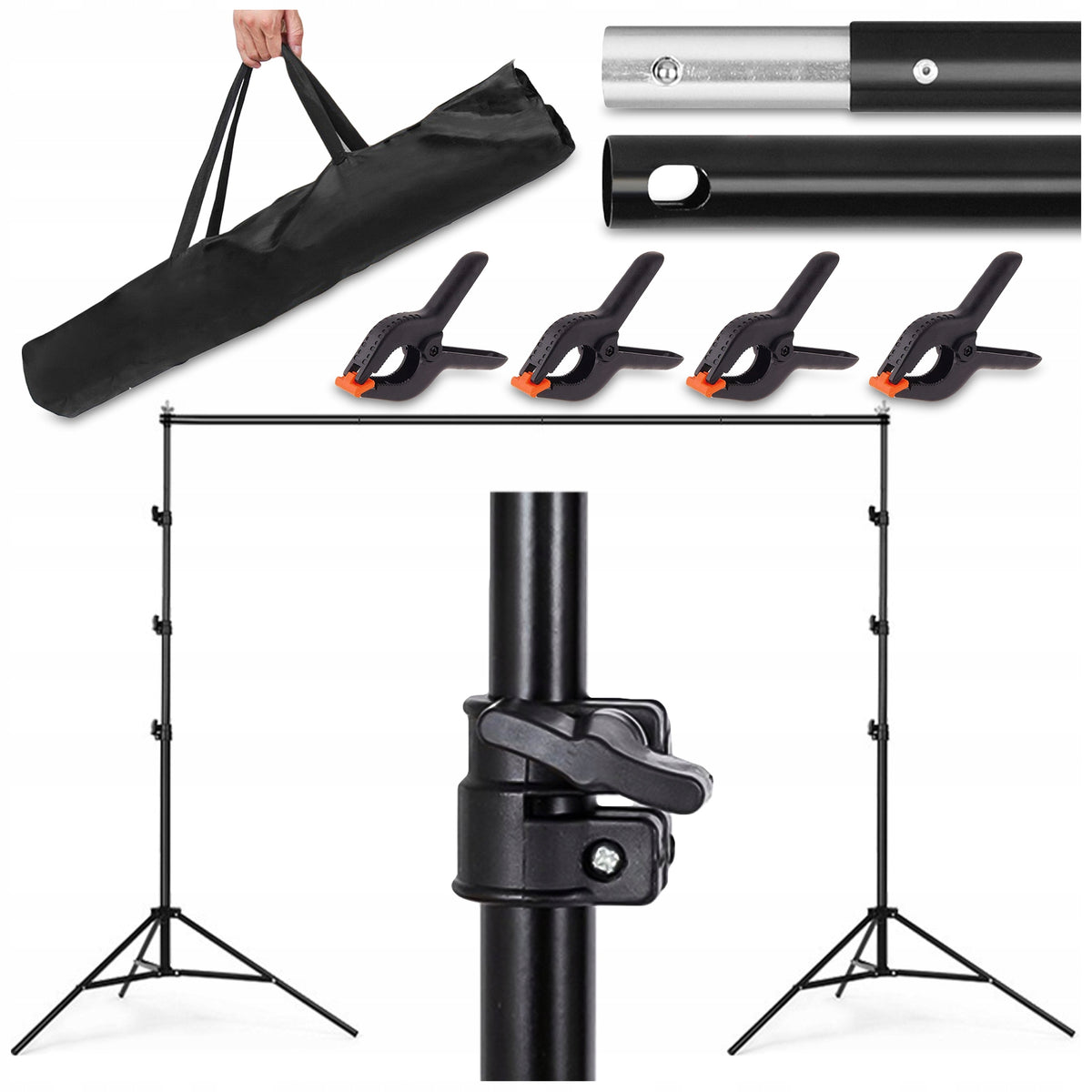 PHOTO BACKGROUND TRIPOD SET OF BACKGROUNDS FOR STUDIO 200x200CM CLAMPS + CASE