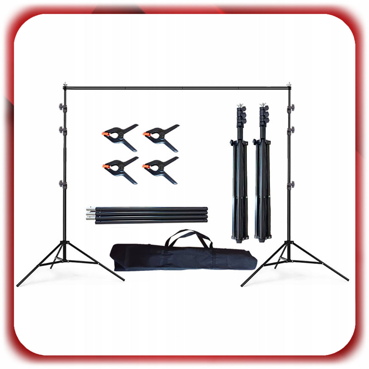 PHOTO BACKGROUND TRIPOD SET OF BACKGROUNDS FOR STUDIO 200x300CM CLAMPS + CASE Packaging status original