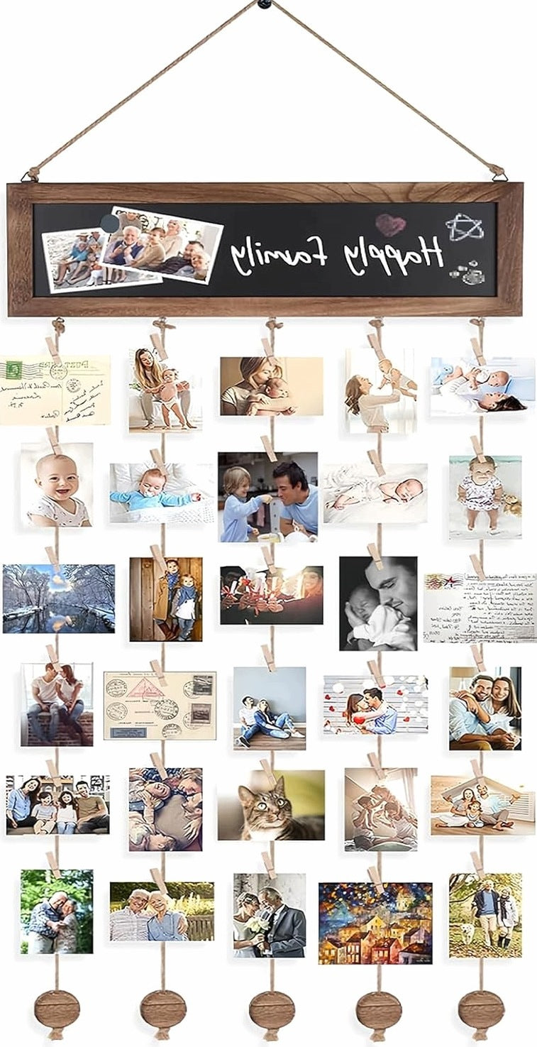 PHOTO WALL 30 CLIPS 3 MAGNETS HANGING WOODEN DECORATIVE HOUSE