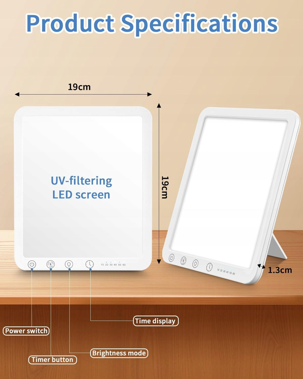 PHOTOTHERAPY LAMP 10000 LUX LED DAILY BRIGHTNESS TIMER WITHOUT UV Manufacturer code 5908140768871