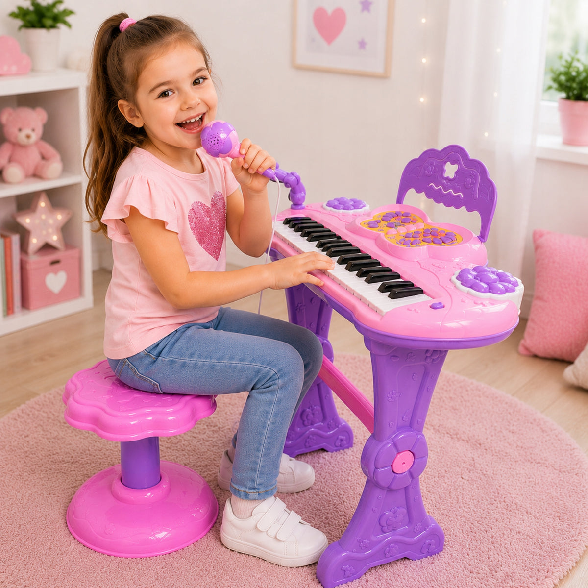 PIANO FOR CHILDREN EDUCATIONAL ORGAN LEARNING TO PLAY MICROPHONE PIANO + STOOL Manufacturer code 5907780146582