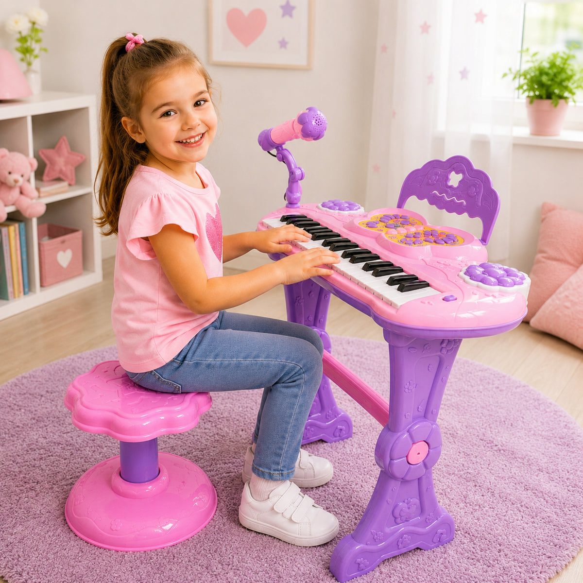 PIANO FOR CHILDREN EDUCATIONAL ORGAN LEARNING TO PLAY MICROPHONE PIANO + STOOL Packaging status original