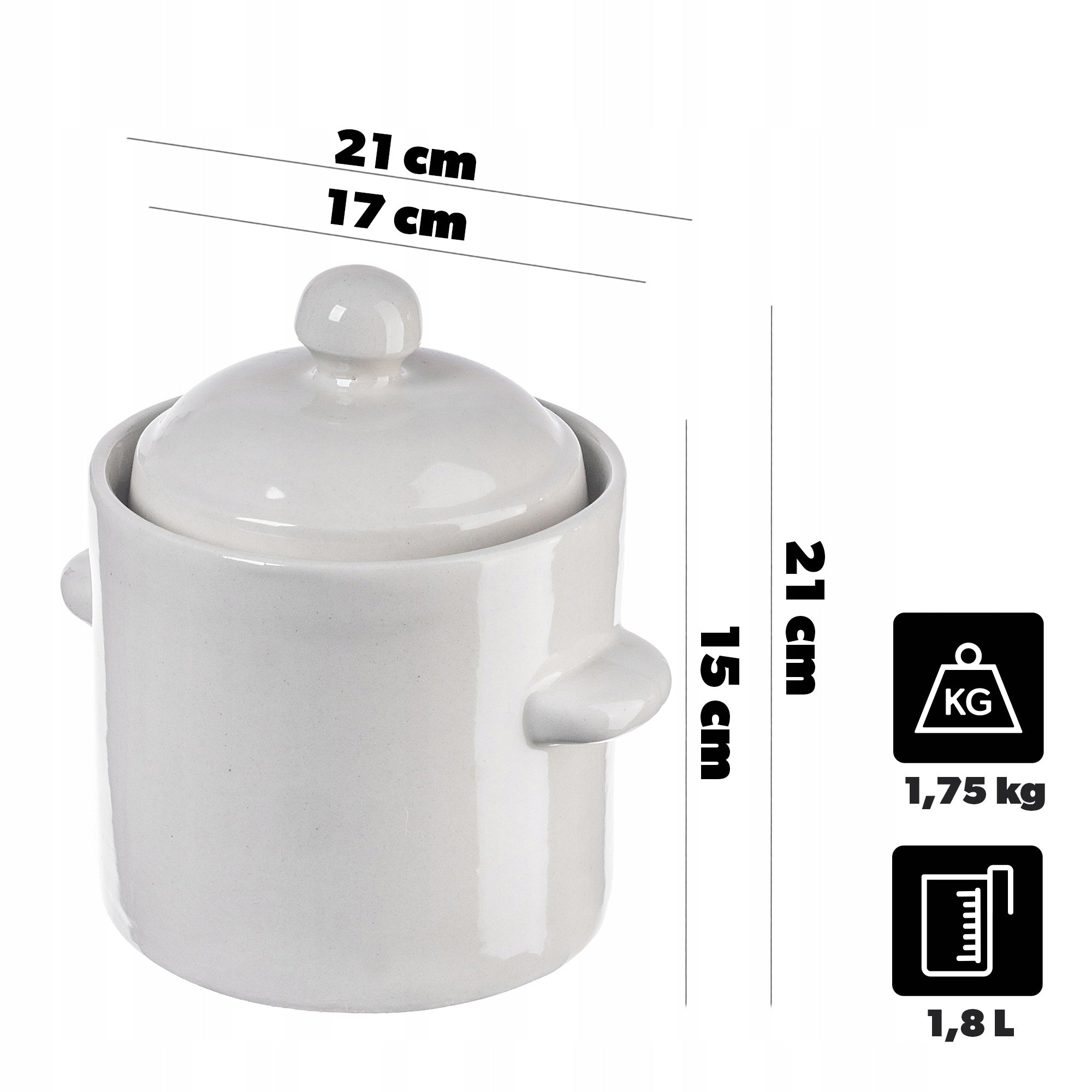 PICKLING BARREL FOR CUCUMBERS STONEWARE 1,8L POT WITH HERMETIC FLANGE Manufacturer code K10561