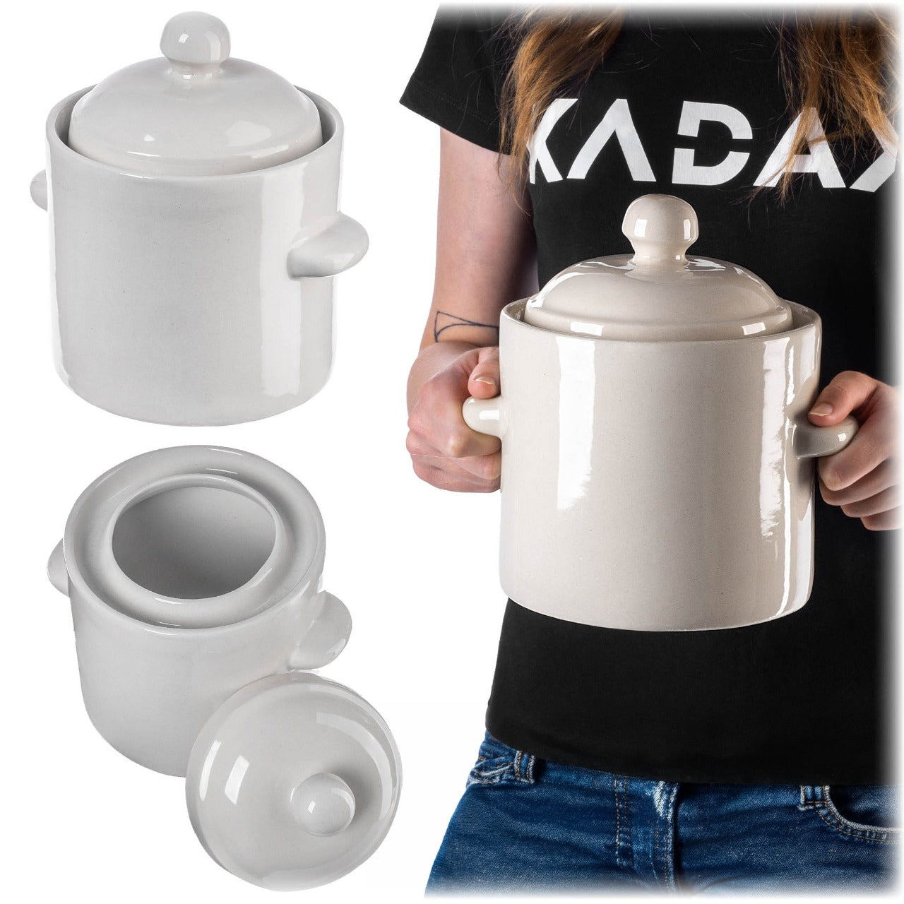 PICKLING BARREL FOR CUCUMBERS STONEWARE 1,8L POT WITH HERMETIC FLANGE