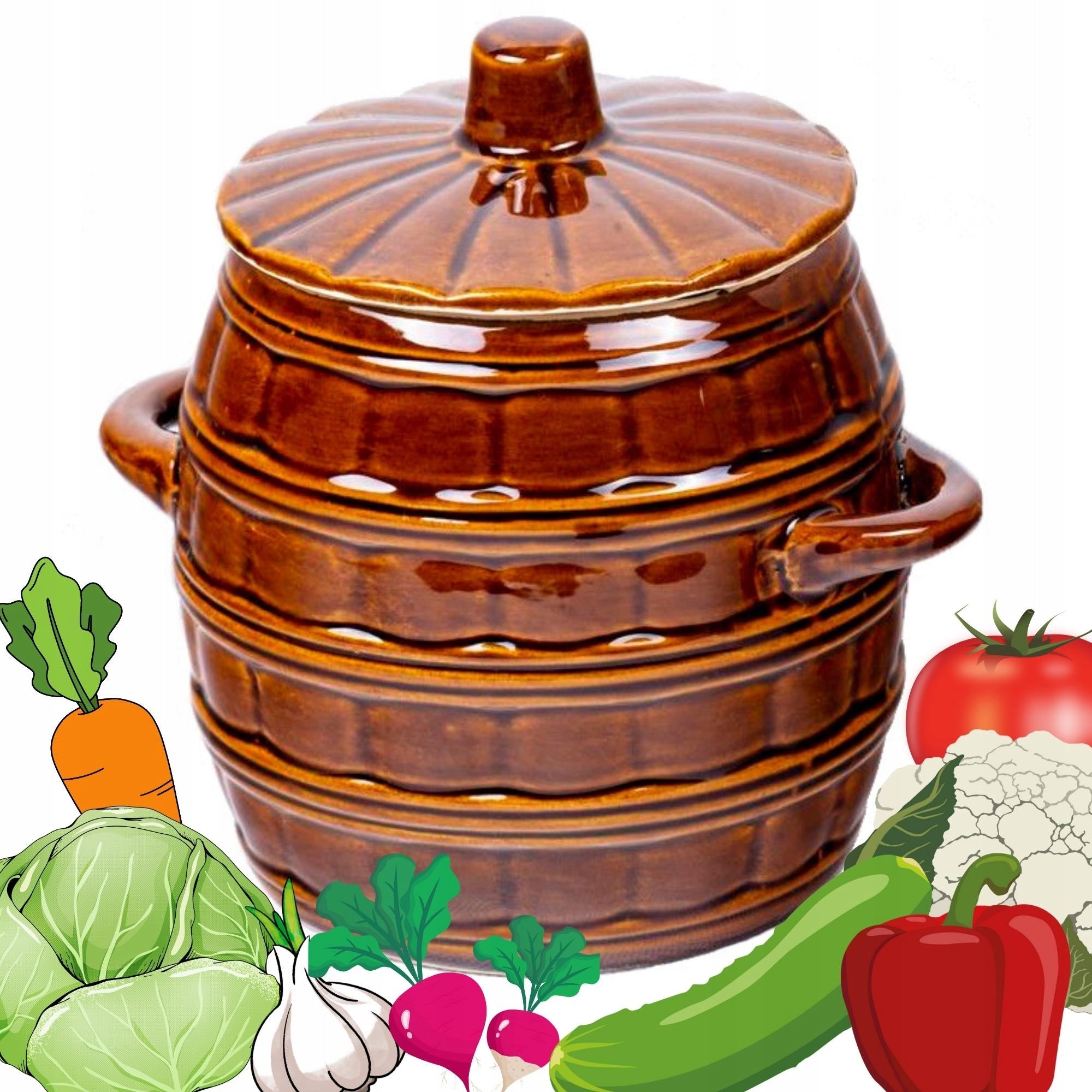 PICKLING BARREL POT FOR CUCUMBERS CABBAGE STONEWARE VEGETABLES 3,2L BROWN