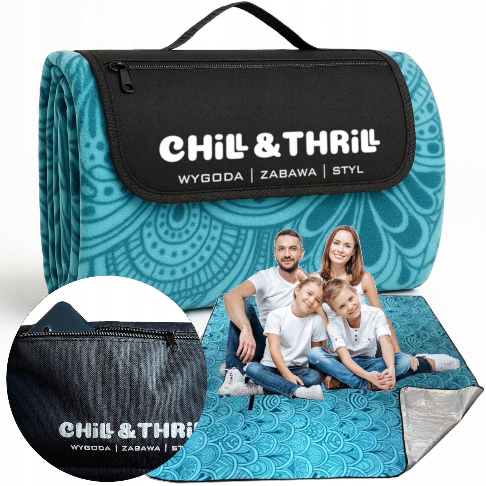 PICNIC BLANKET 200x200 FOLDING FOR GRASS HIKING POCKET Chill&Thrill