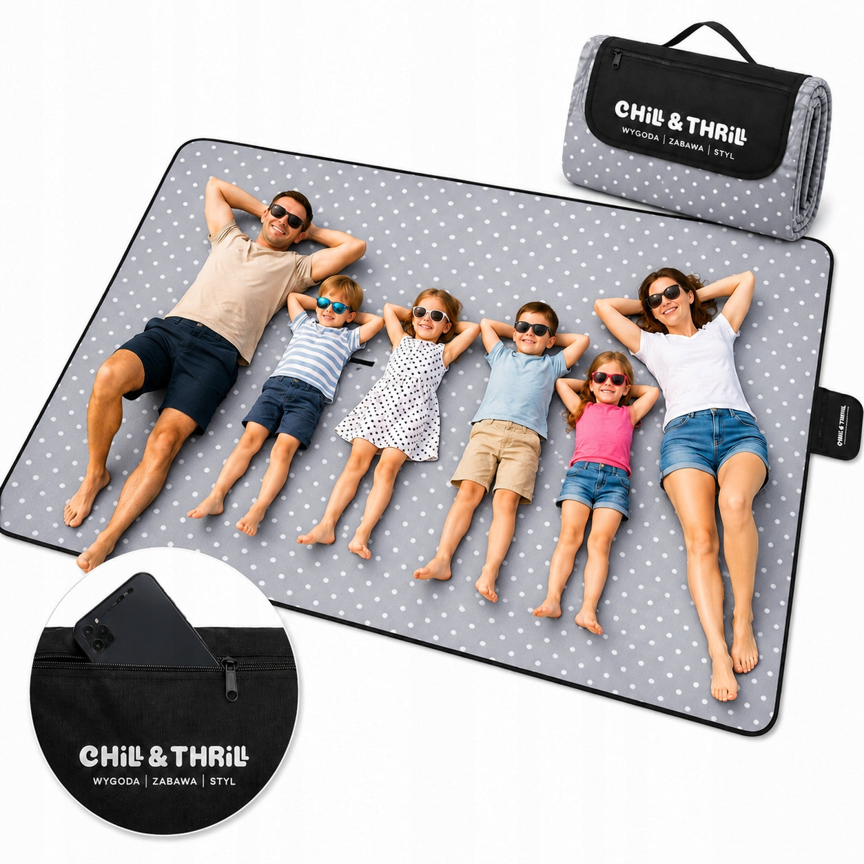 PICNIC BLANKET 300x200 FOLDING ON GRASS BEACH CAMPING POCKET Chill&Thrill