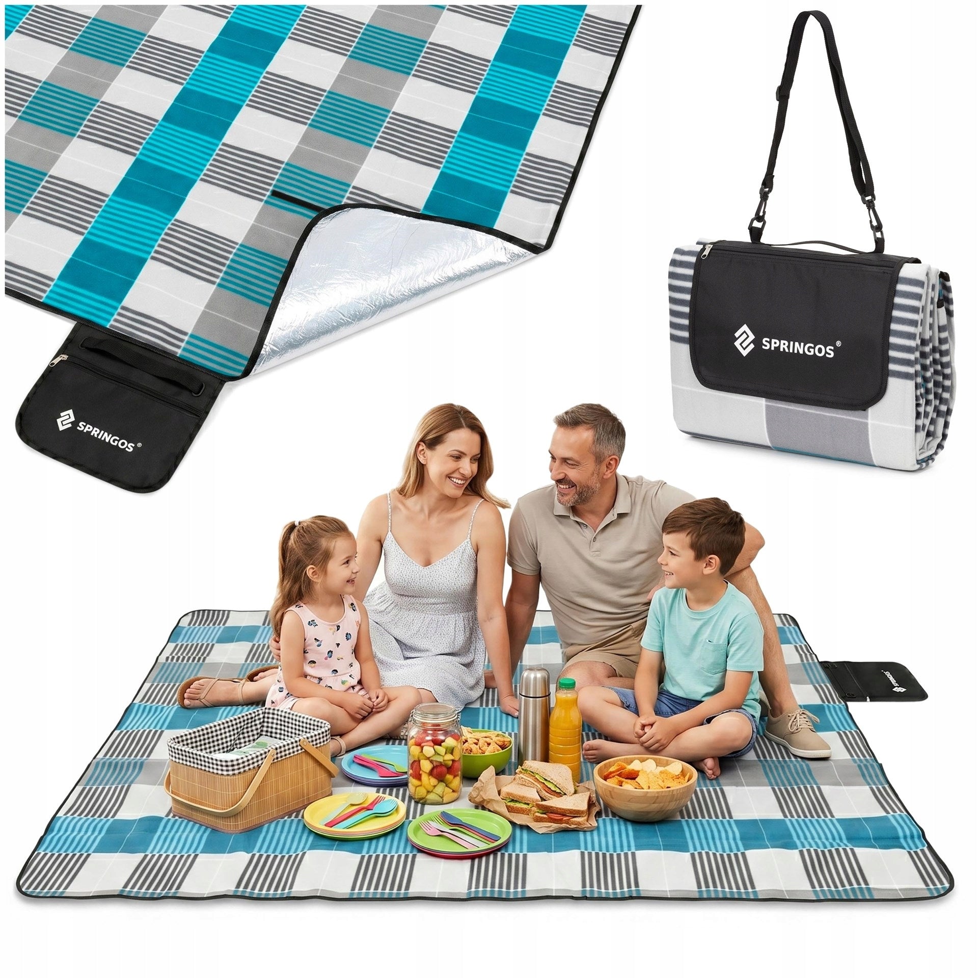 PICNIC BLANKET WITH BEACH INSULATION 200x240 cm MAT LARGE WATERPROOF BEACH