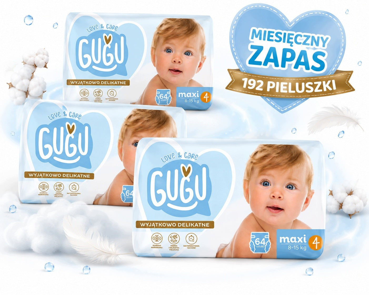 PIELUCHY GUGU LOVE & CARE MAXI 4 8-15 KG 192 SZT. ZESTAW 3x64 Manufacturer code 5902884492825
