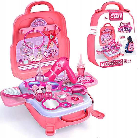 PINK DRESSING TABLE SUITCASE COSMETIC BAG WITH ACCESSORIES