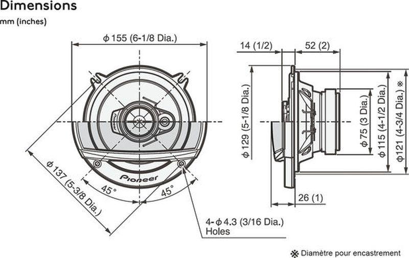 PIONEER TS-A1370F 3-WAY SPEAKERS POWER 300W 13CM Manufacturer Pioneer