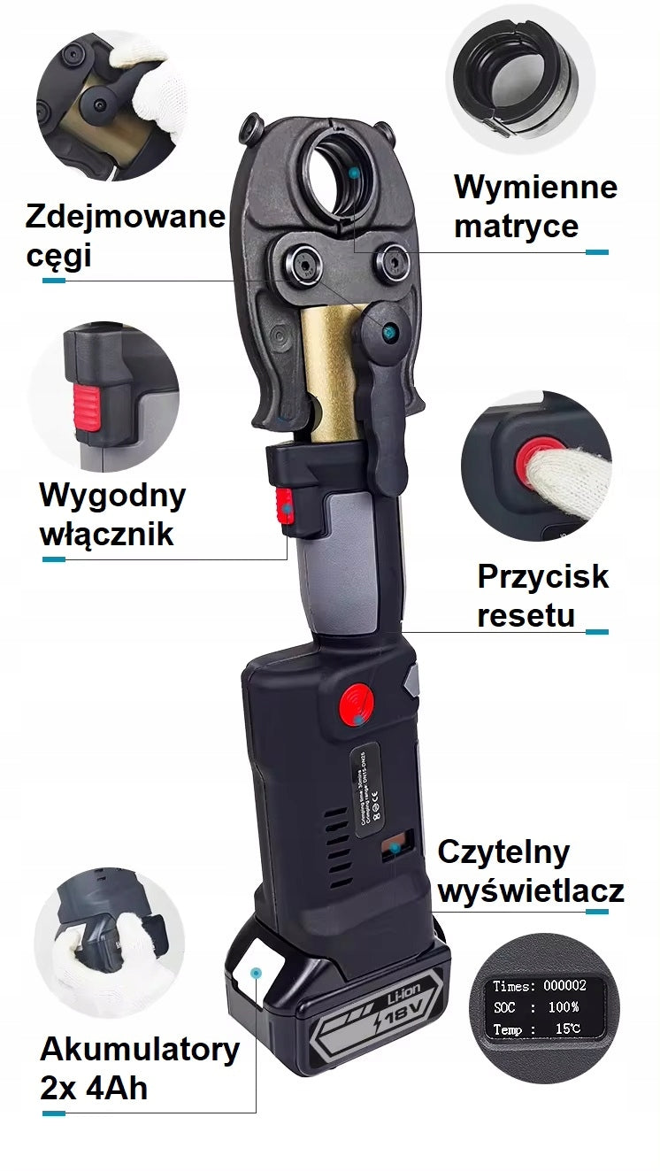 PIPE CRIMPER CORDLESS HYDRAULIC PRESS 18V ELECTRIC CLAMP Manufacturer code April Zaciskarka LS-1525 +TH
