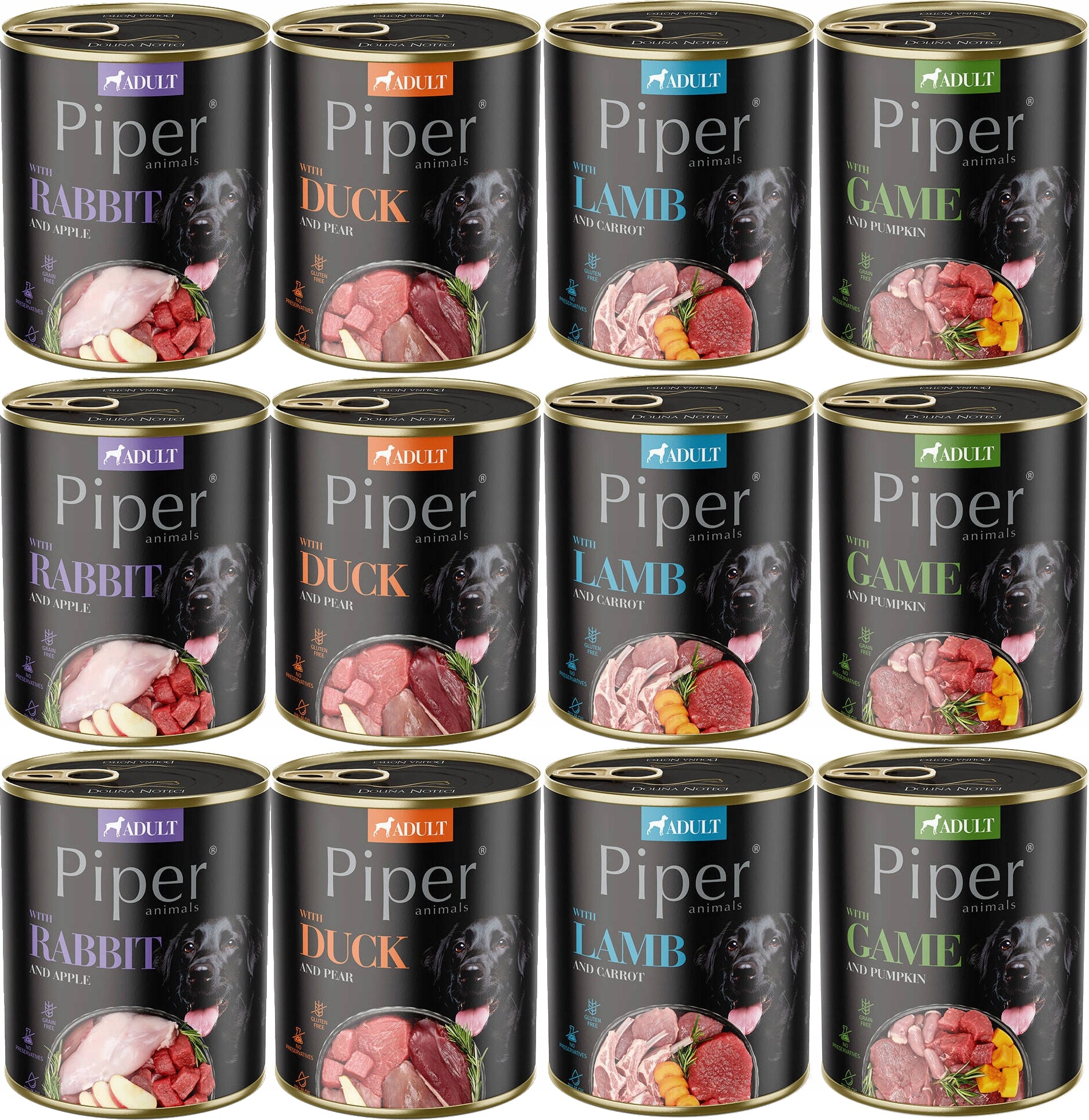 PIPER DOLINA NOTECI Wet dog food MIX OF FLAVORS 12x 800g