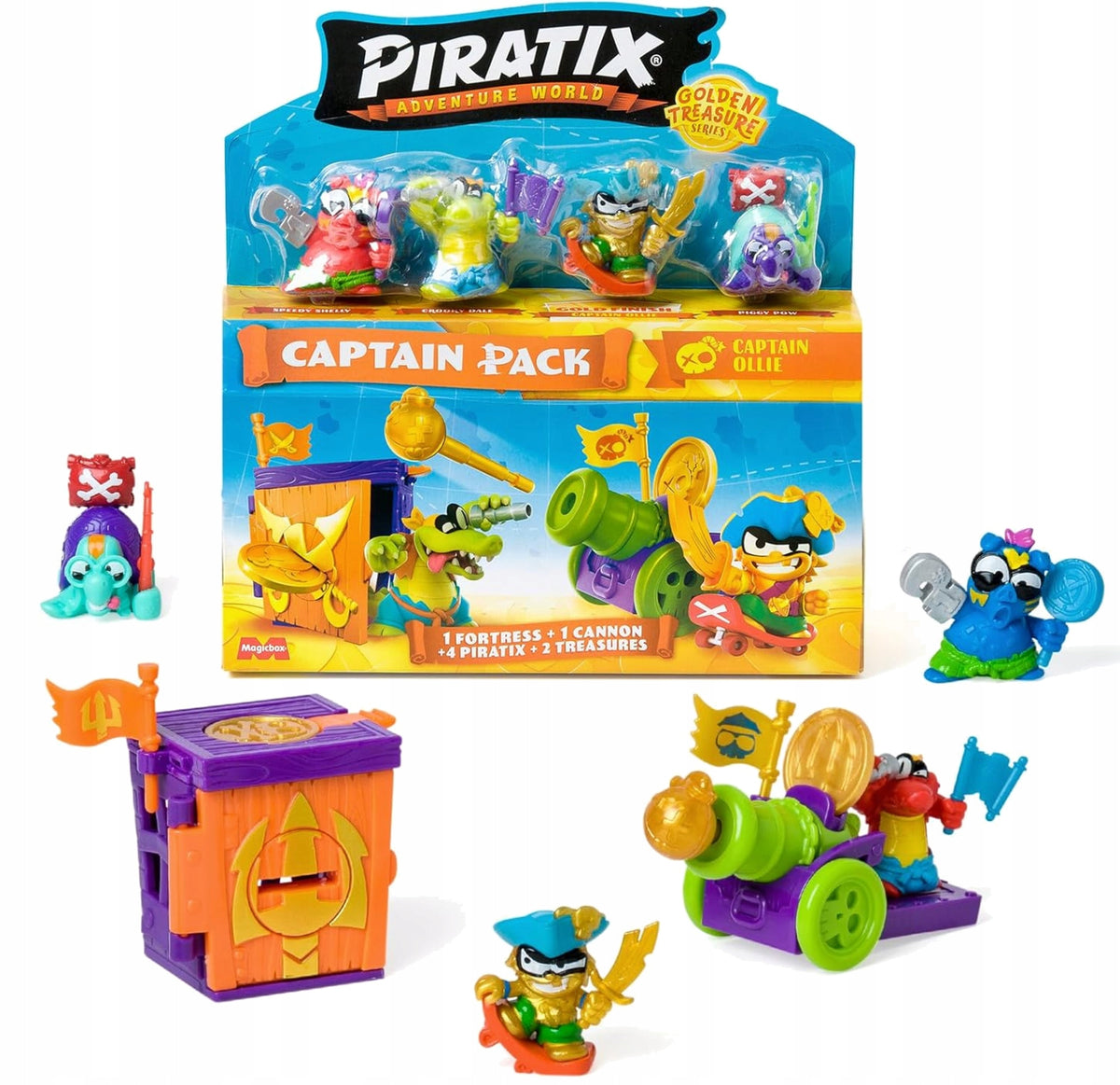 PIRATIX ADVENTURE WORLD GOLDEN TREASURE SET OF CAPTAINS 4 FIGURES + AKC.