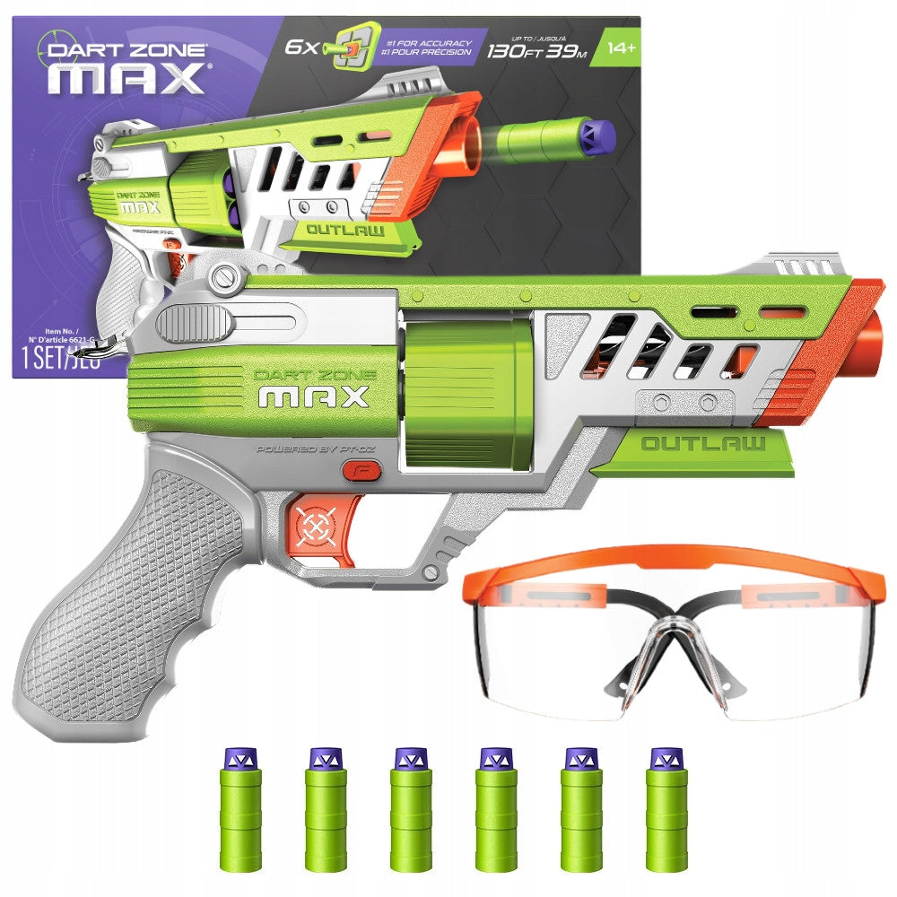 PISTOL DART ZONE MAX NITROSHOT+ OUTLAW GREEN RANGE 39 M + GLASSES 6621