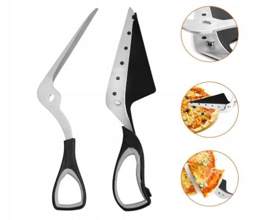 PIZZA SCISSORS WITH SPATULA FOR APPLICATION - MULTIFUNCTIONAL KITCHEN BLACK Length 27 cm