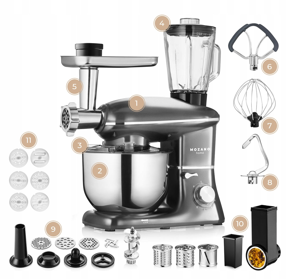 PLANETARY FOOD PROCESSOR BLENDER MIXER LARGE SET 6in1 BOWL 6,2L Power rating 2000 W