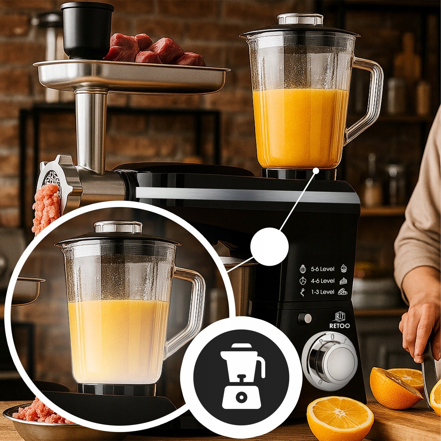 PLANETARY FOOD PROCESSOR WITH BOWL BLENDER MEAT GRINDER MIXER 5in1 3200W Model ROBOT KUCHENNY COOKMASTER 3200W