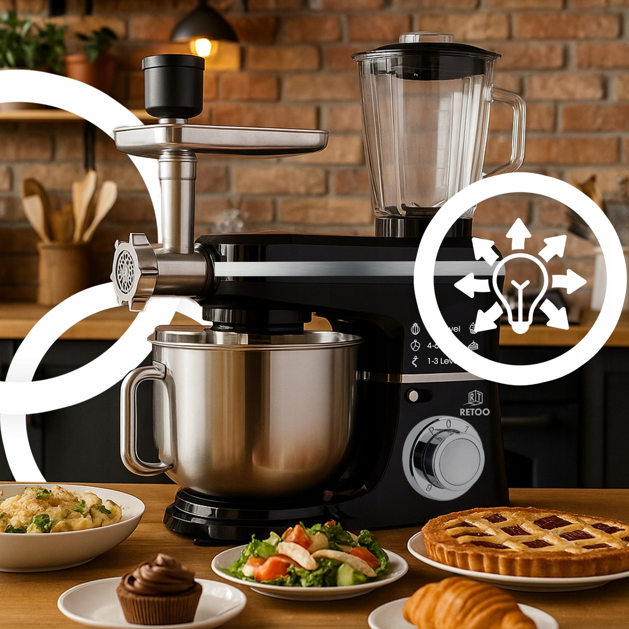 PLANETARY FOOD PROCESSOR WITH BOWL BLENDER MEAT GRINDER MIXER 5in1 3200W Power rating 3200 W