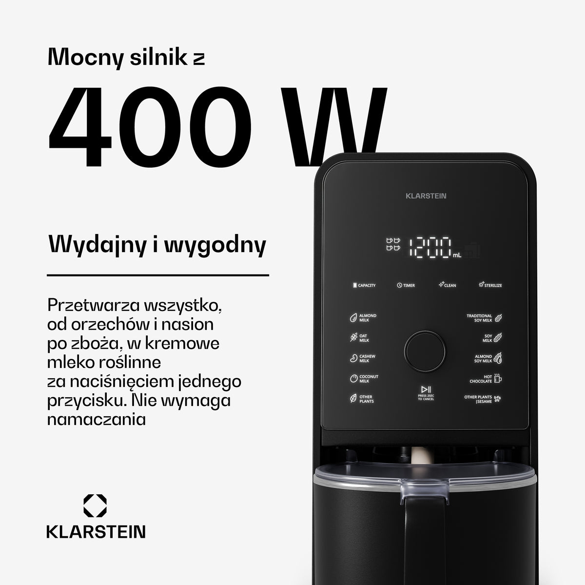 PLANT WALNUT MILK MACHINE 1200W/400W 1,2L TOUCH PANEL Brand Klarstein