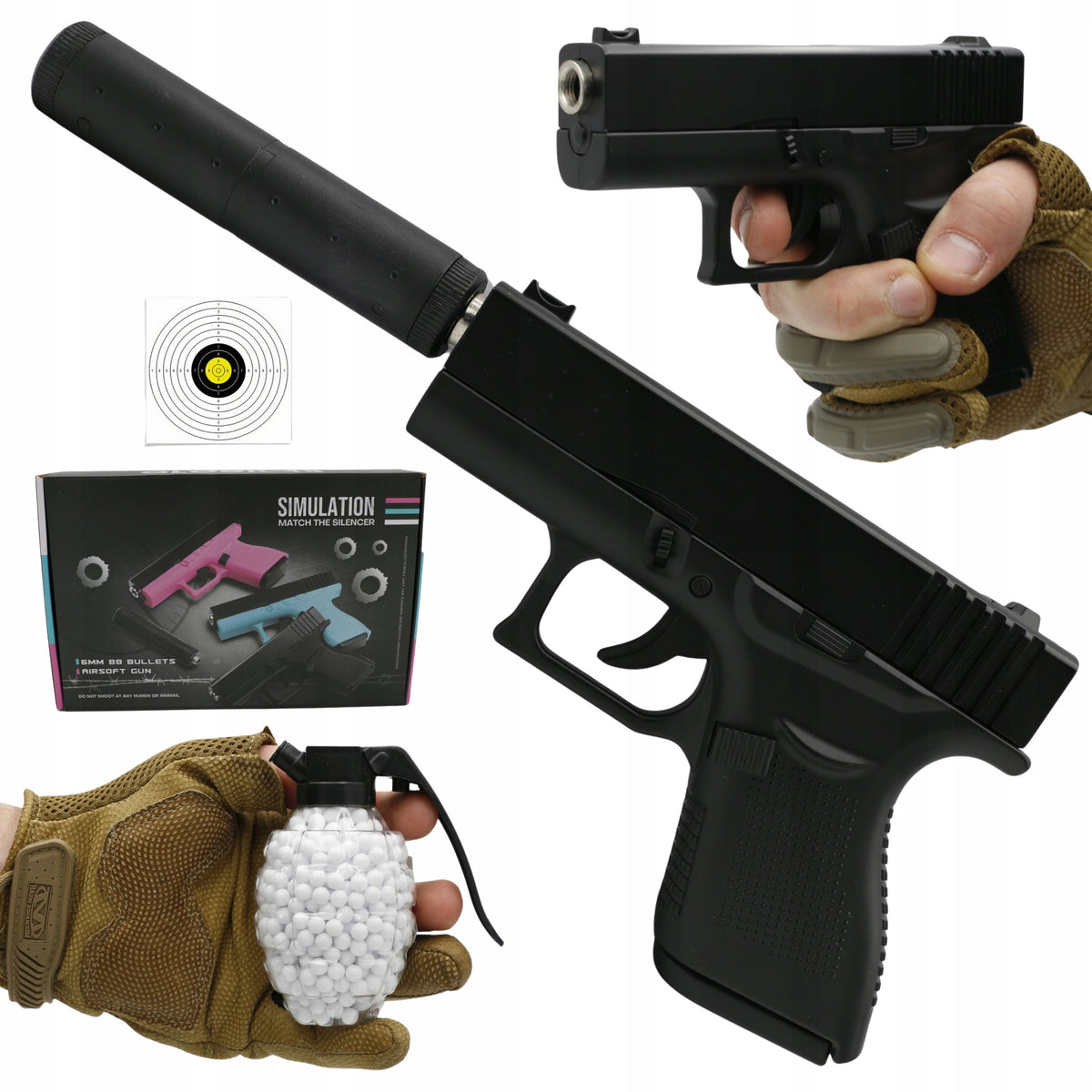 PLASTIC BALL GUN WITH SILENCER METAL ASG 6mm FREEBIE BALLS