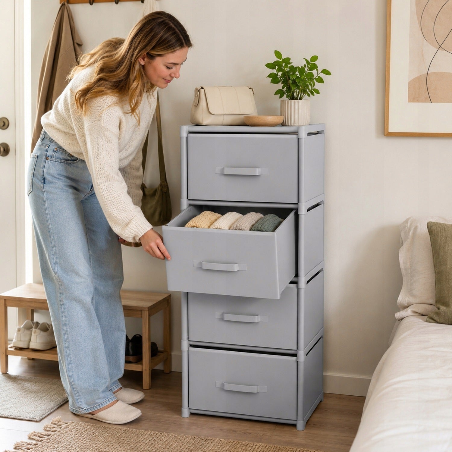 PLASTIC CHEST OF DRAWERS WITH 4 DRAWERS BROWN 26 x 40 x 88 cm Nonwoven Furniture color gray
