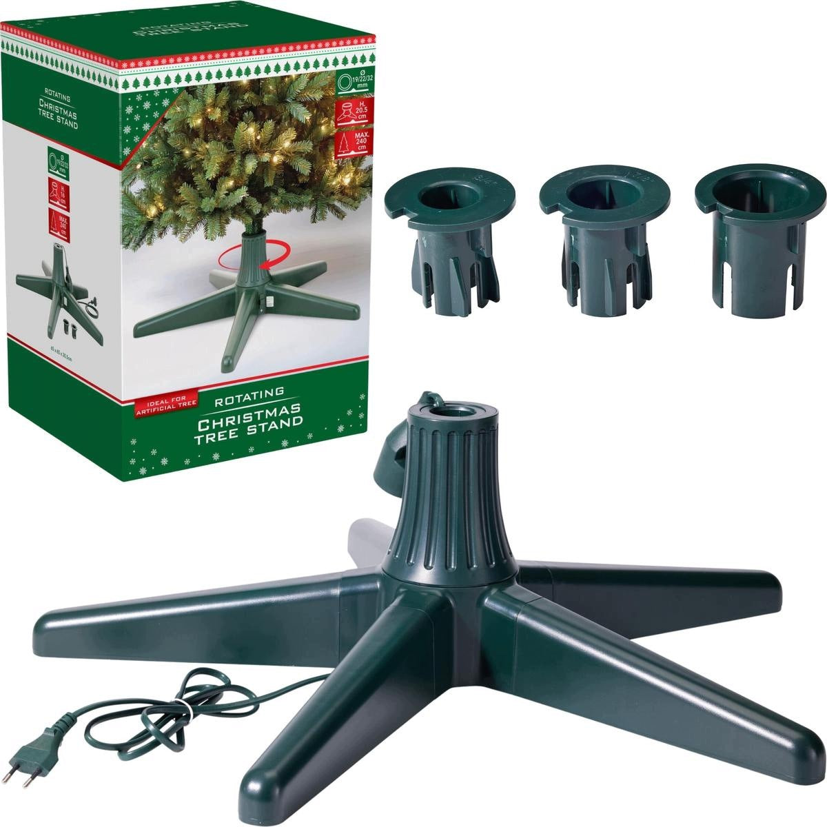 PLASTIC CHRISTMAS TREE STAND FOR ARTIFICIAL ROTARY CHRISTMAS TREE WITH 230V POWER SUPPLY