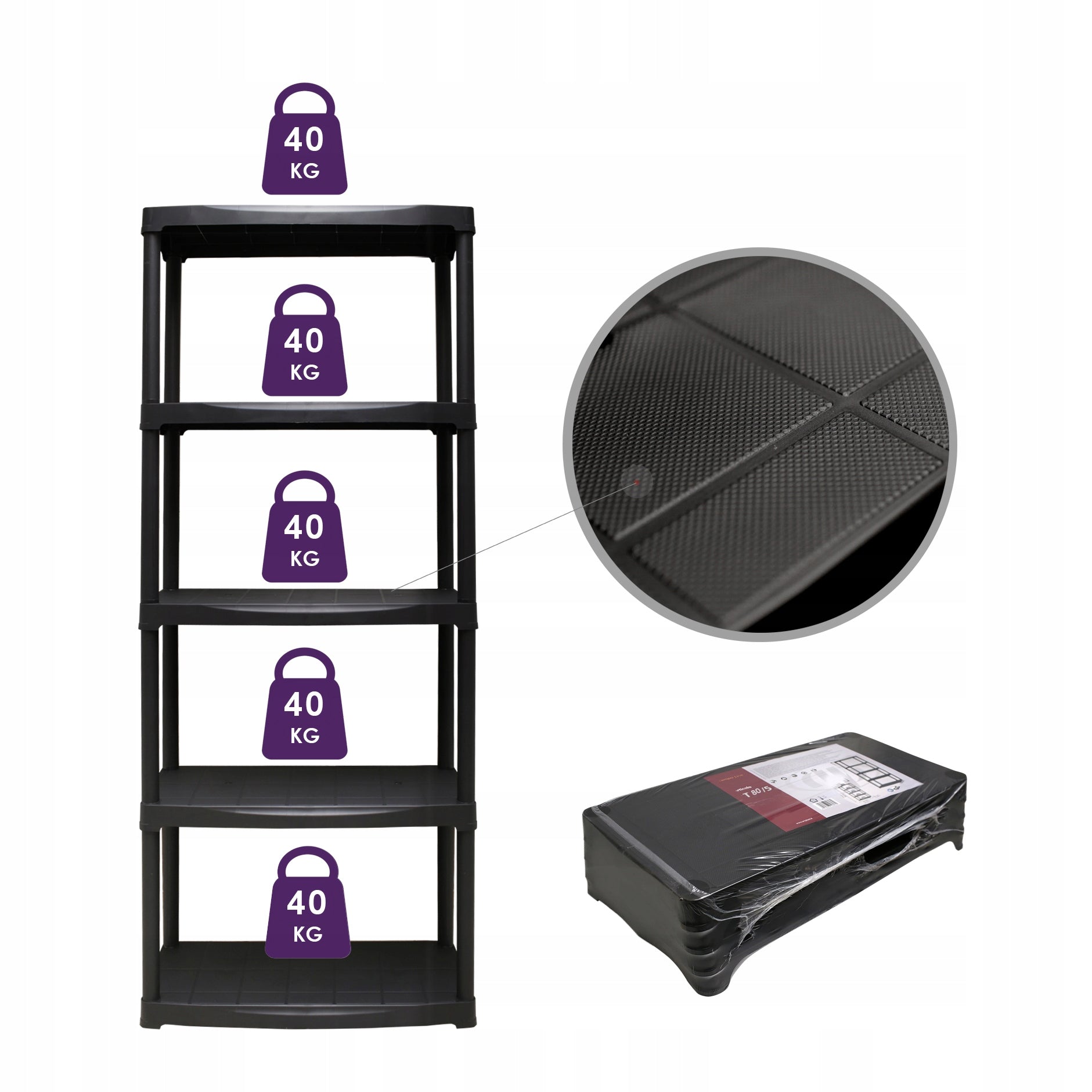 PLASTIC RACK GARAGE BASEMENT 150kg 80x40x176 TUV