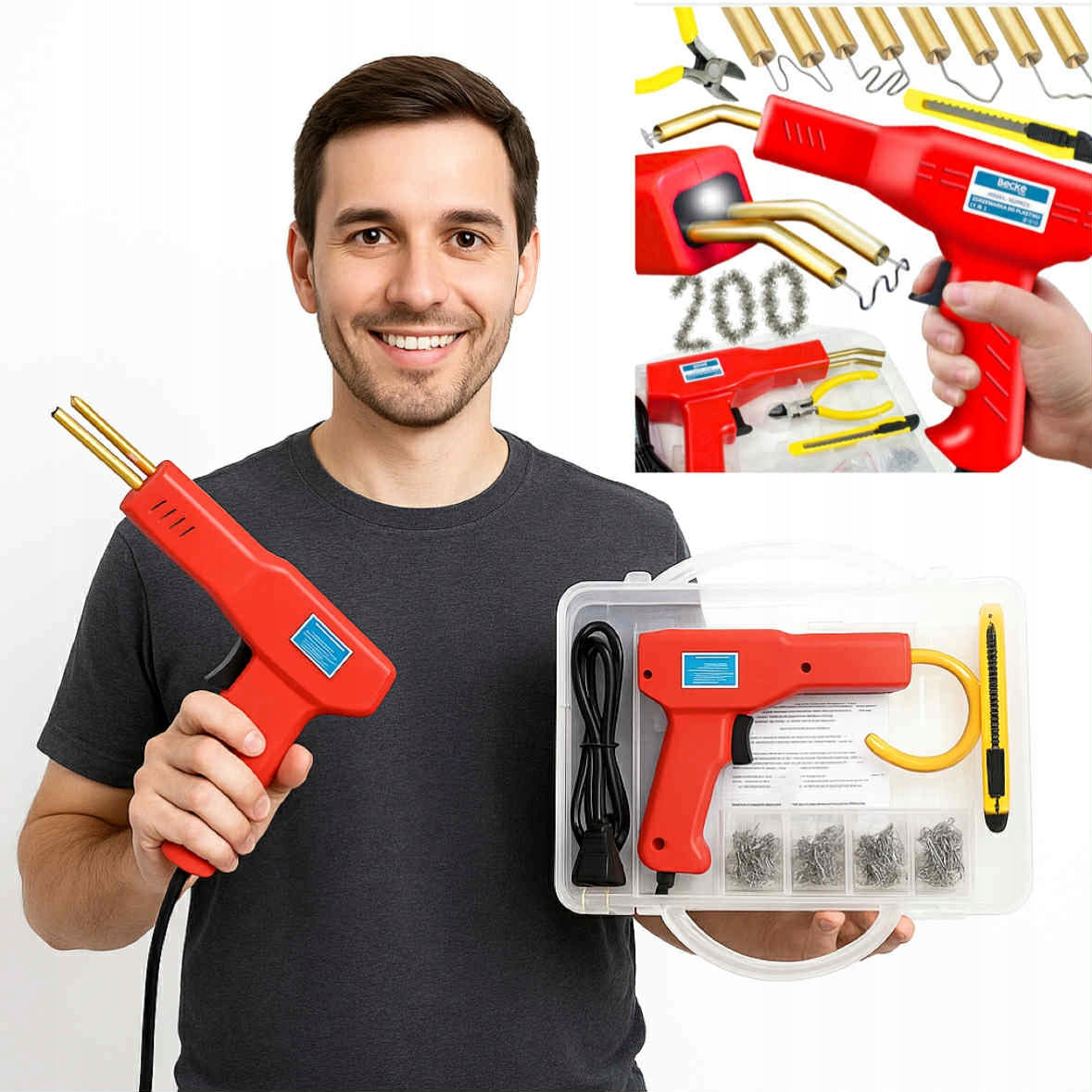 PLASTIC REPAIR KIT 50W SEALER + 200 STAPLES + CLIPPERS SET