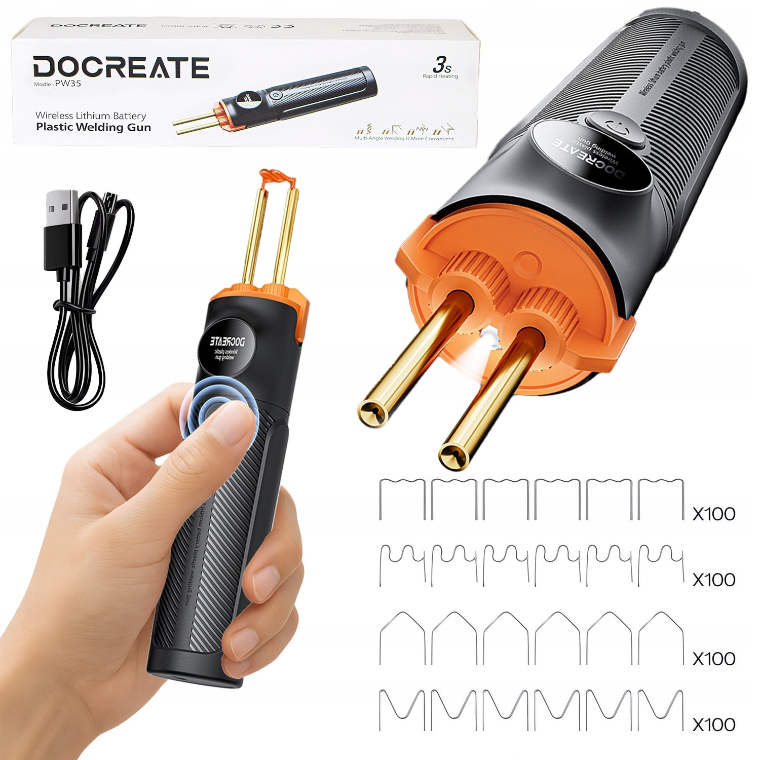 PLASTIC STAPLER WELDING MACHINE PLASTIC SOLDERING IRON +400PCS STAPLES
