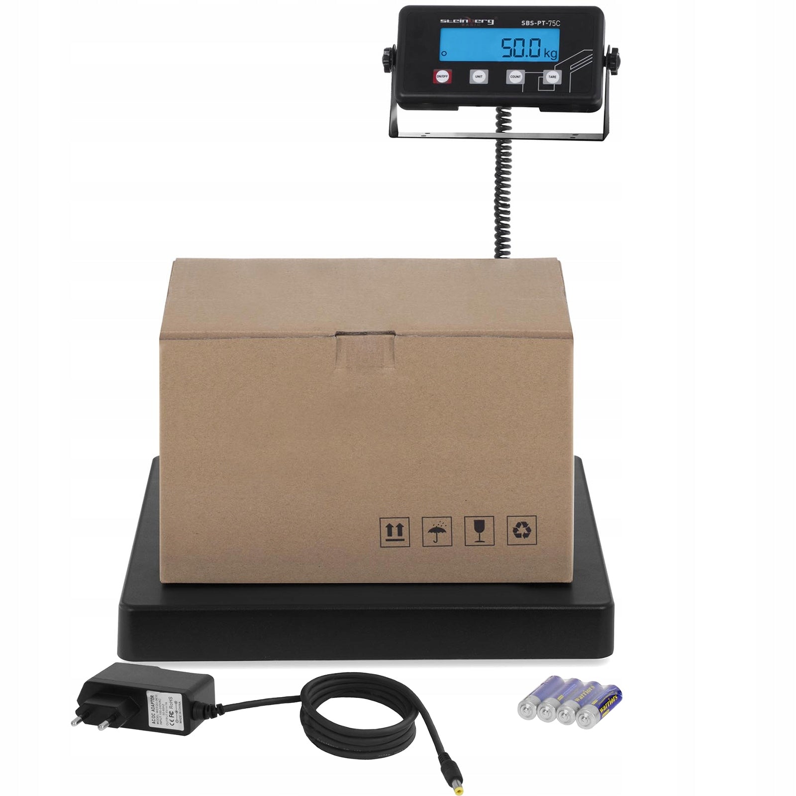 PLATFORM PACKAGE SCALE Steinberg 75 kg 10 g LCD Terminal 40x40 cm Power supply battery and mains