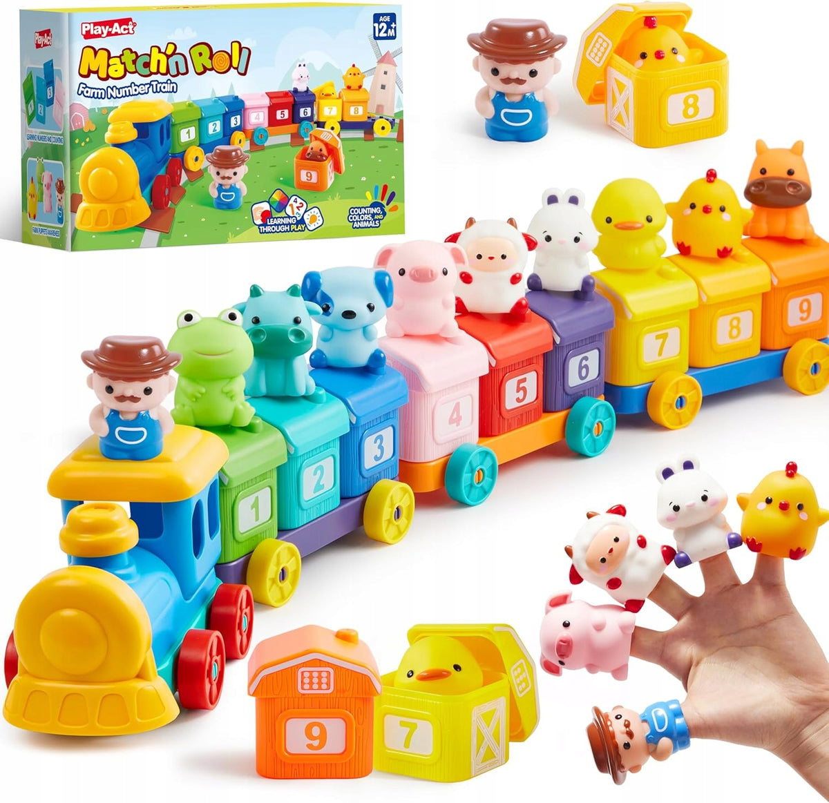 PLAY-ACT Montessori Train Farm Sorter 9 Animals Learning to Count 1-3 Years