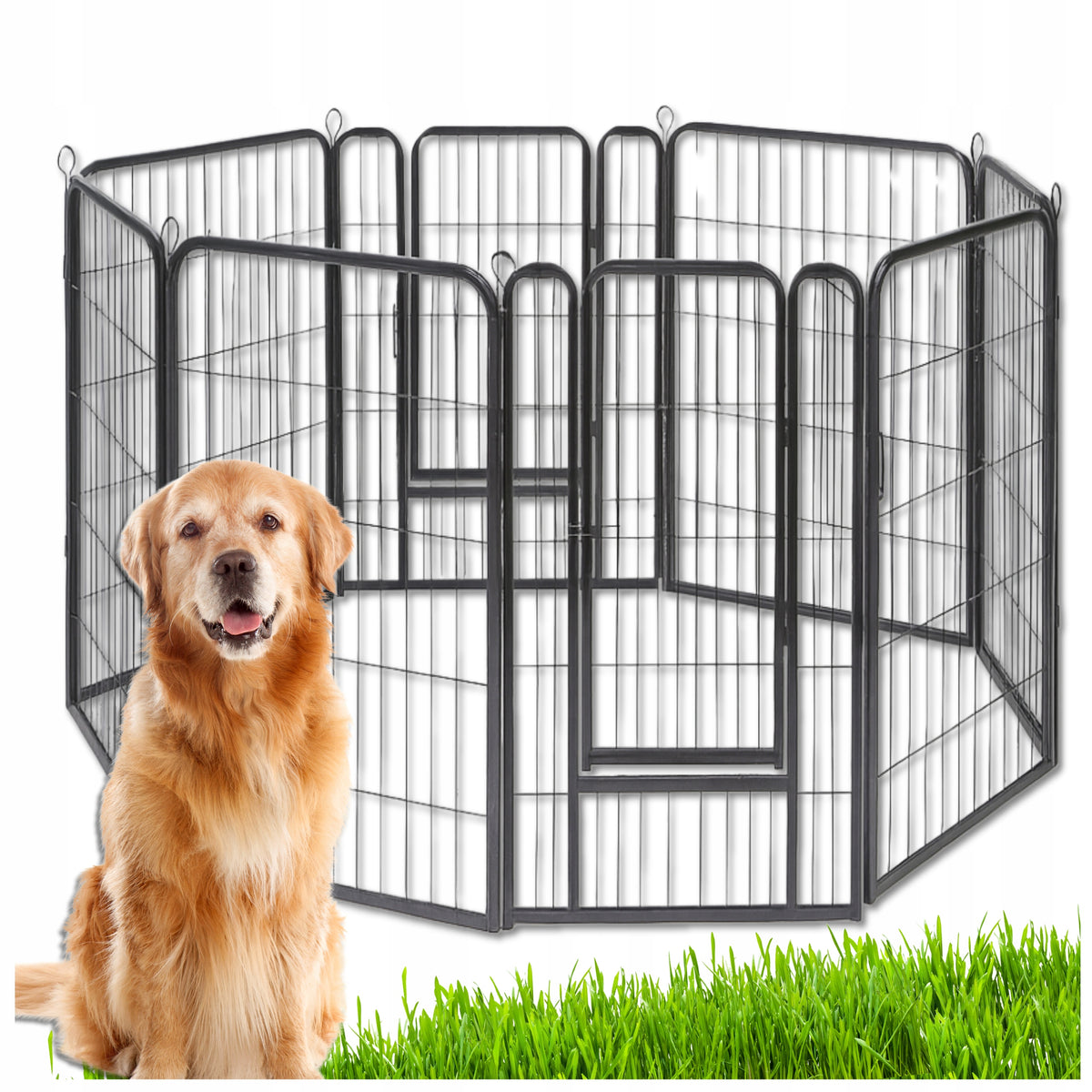 PLAYPEN DOG CAGE METAL RABBIT CATWALK MODULAR FARMHOUSE 8 Panels 114cm