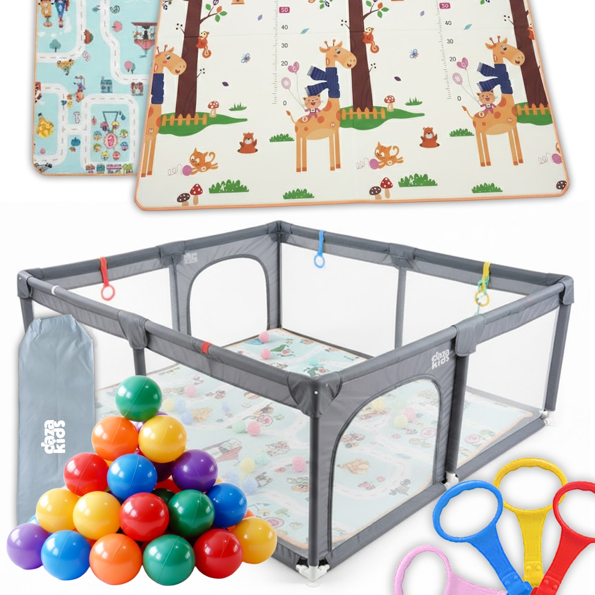 PLAYPEN FOR BABY CHILDREN 150x180 PREMIUM THICK MAT BALLS HANDLES + BAG