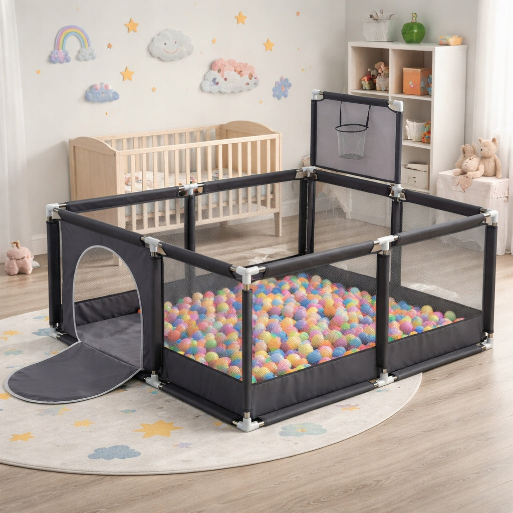 PLAYPEN FOR CHILDREN 130x130 WITH BASKET Square Toys DRY POOL + BALLS Manufacturer code kojec SUCHY BASEN 130x130 z koszem