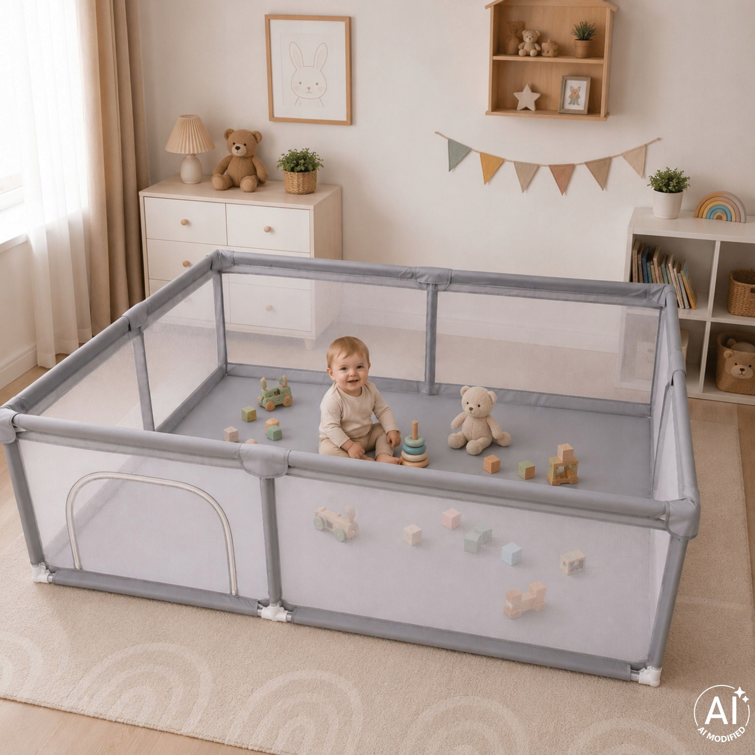 PLAYPEN FOR CHILDREN 180X200CM PROTECTIVE BARRIER TOURIST SQUARE TOYS MESH Manufacturer code 5903039779716