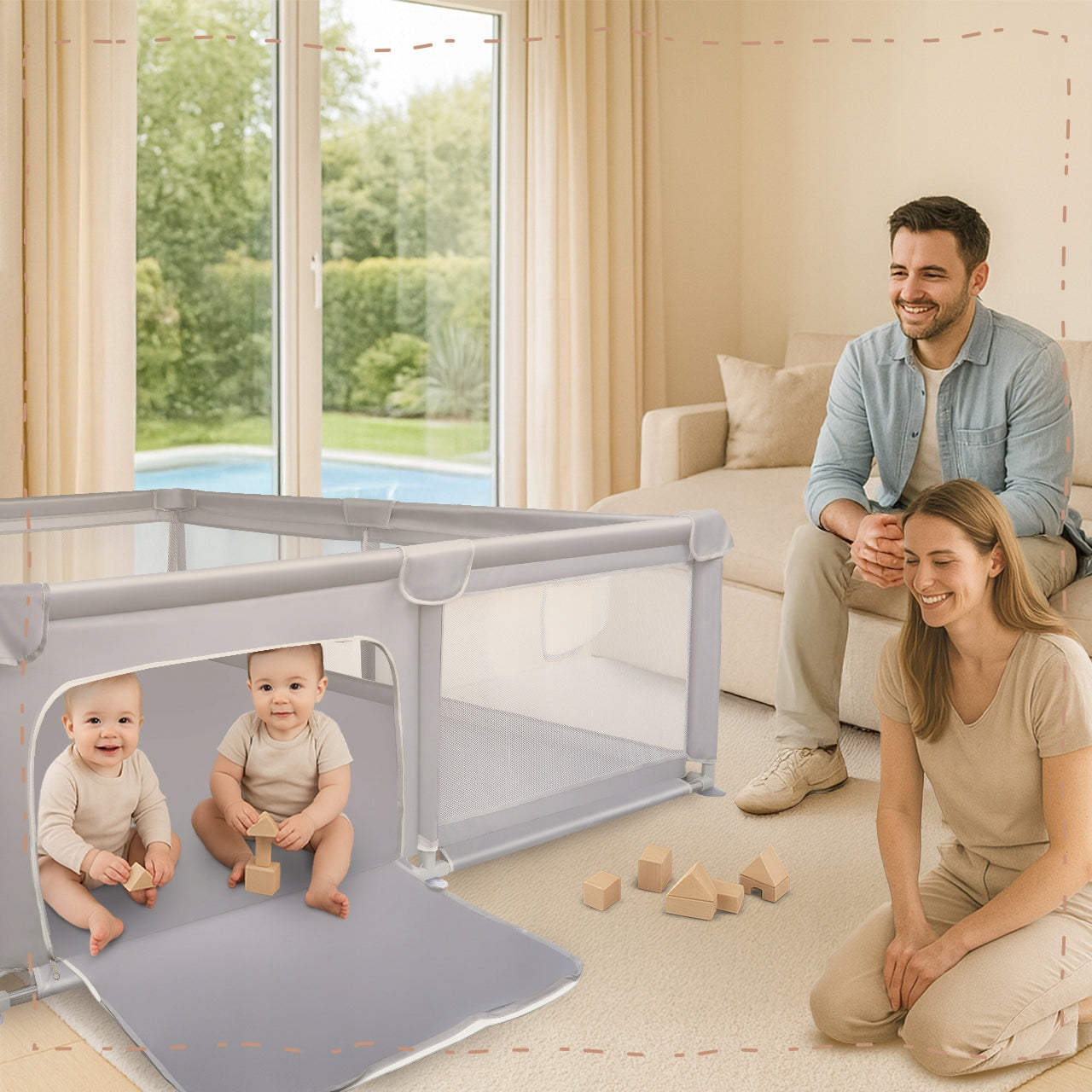PLAYPEN FOR CHILDREN FOLDING 180X200CM DRY POOL SQUARE TOYS CHILDREN GREY Brand MalPlay