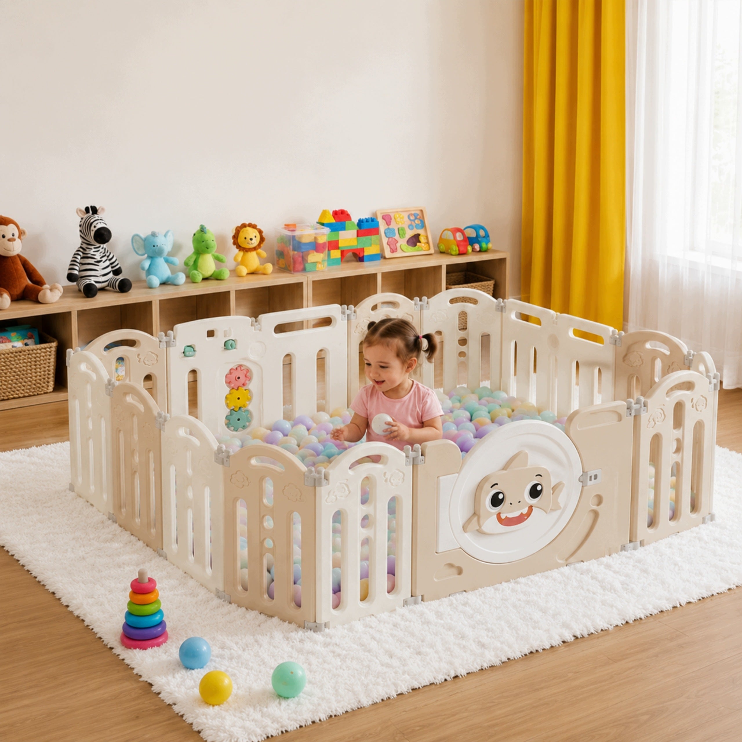 PLAYPEN FOR CHILDREN HOME SQUARE TOYS MODULAR DRY SWIMMING POOL shark 148x153cm Manufacturer code SHOPEK20 Kojec dla dzieci modułowy rekin 148