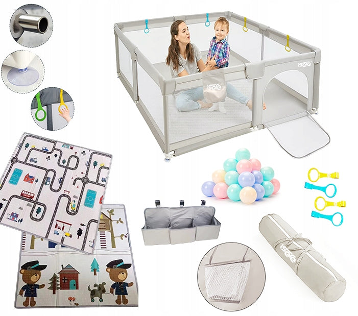 PLAYPEN FOR CHILDREN ISERE PREMIUM 120x120 FOAM MAT BALLS ORGANIZER SPONGES
