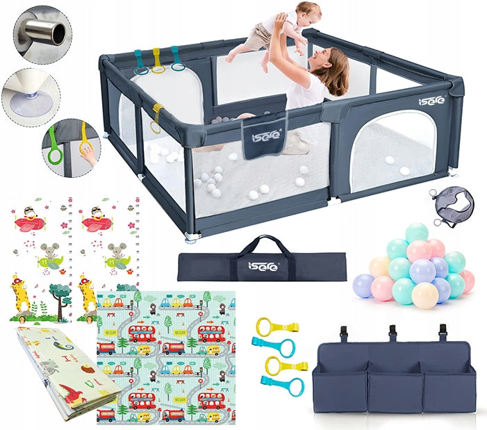 PLAYPEN FOR CHILDREN ISERE PREMIUM 150x180 FOAM MAT BALLS ORGANIZER SPONGES