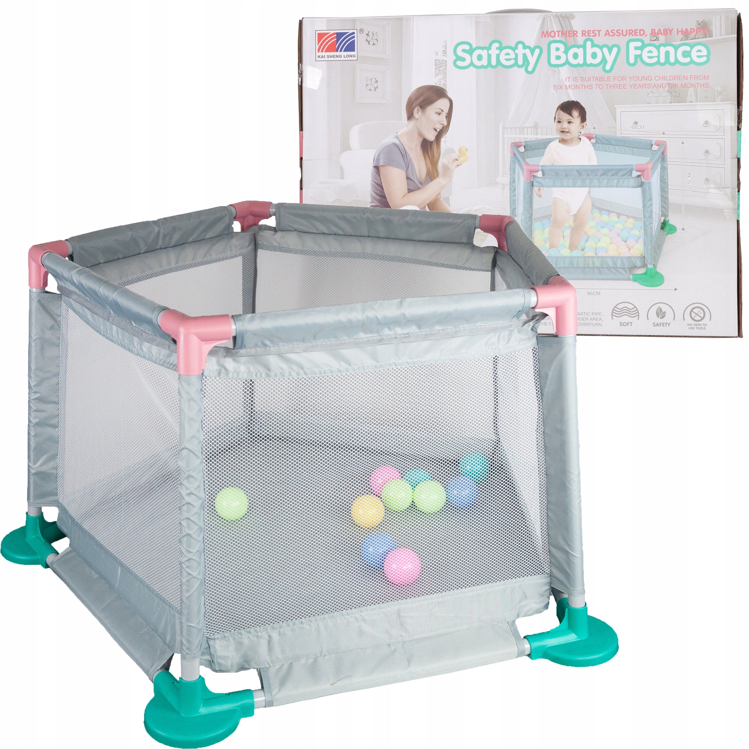 PLAYPEN GREY FOR CHILDREN SQUARE TOYS DRY BALL POOL + 10 BALLS
