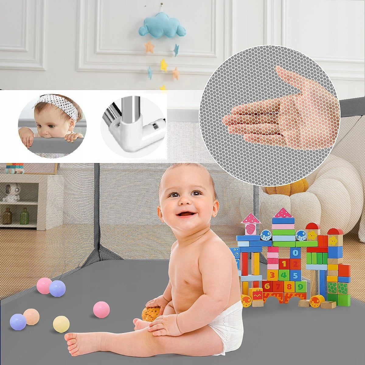 PLAYPEN SQUARE TOYS DRY HEx POOL WITH BASKET 126 x 126cm Manufacturer code 5904441680249